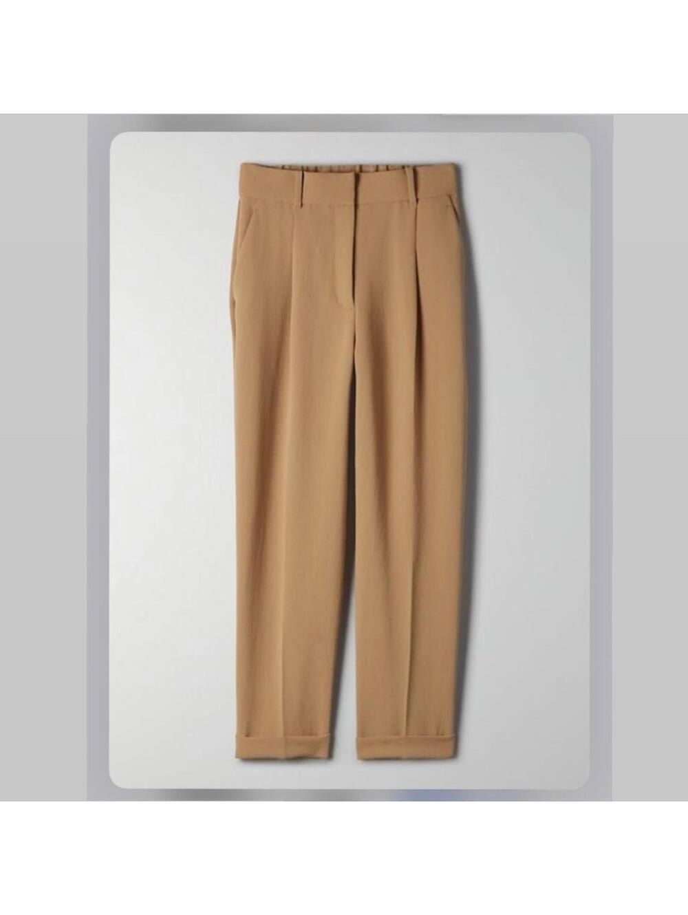 Aritzia Wilfred Dashwood Pant Sandy Beige Crepe Cuffed Trousers 8